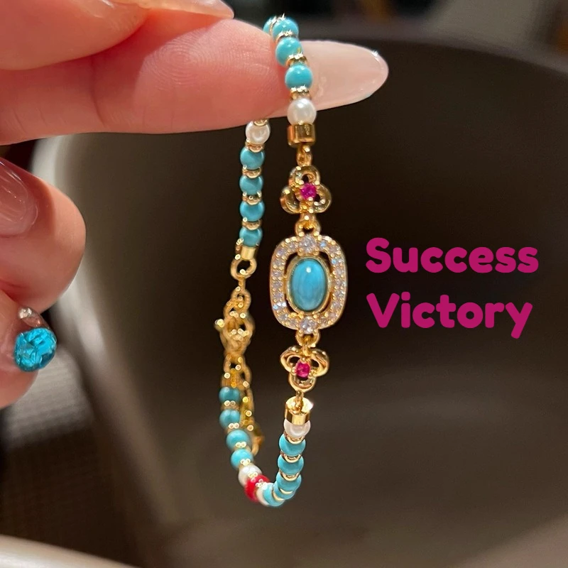 

Браслет из бисера с бирюзовым жемчугом, женский и мужской модный цветной дофаминовый браслет, ювелирные изделия для медитации, амулет удачи