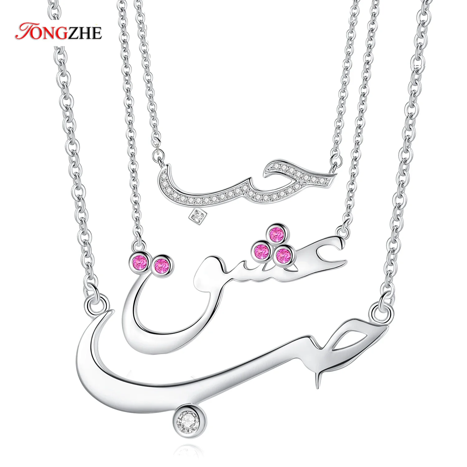 

TONGZHE 925 Sterling Silver Necklace For Women Gift Love Arabic Friendship CZ Statement Pendant Necklace Engagement Jewelry