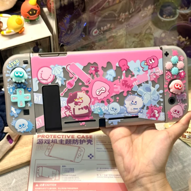 K08 Splatoon Protective Case For Switch 2 Oled Lite Pink Blue Pattern Anti Scratch Hard Protective Cover For Gamers