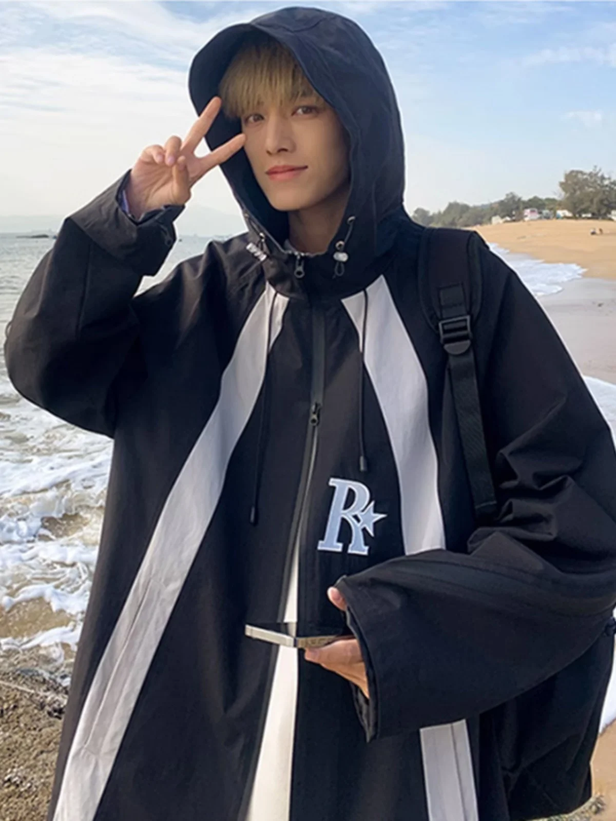 

Trendy Youth Spring Autumn Hooded Workwear Jaet Loose Outerwear for Boys High-End Feel Casual Breathable Zipper Decorated