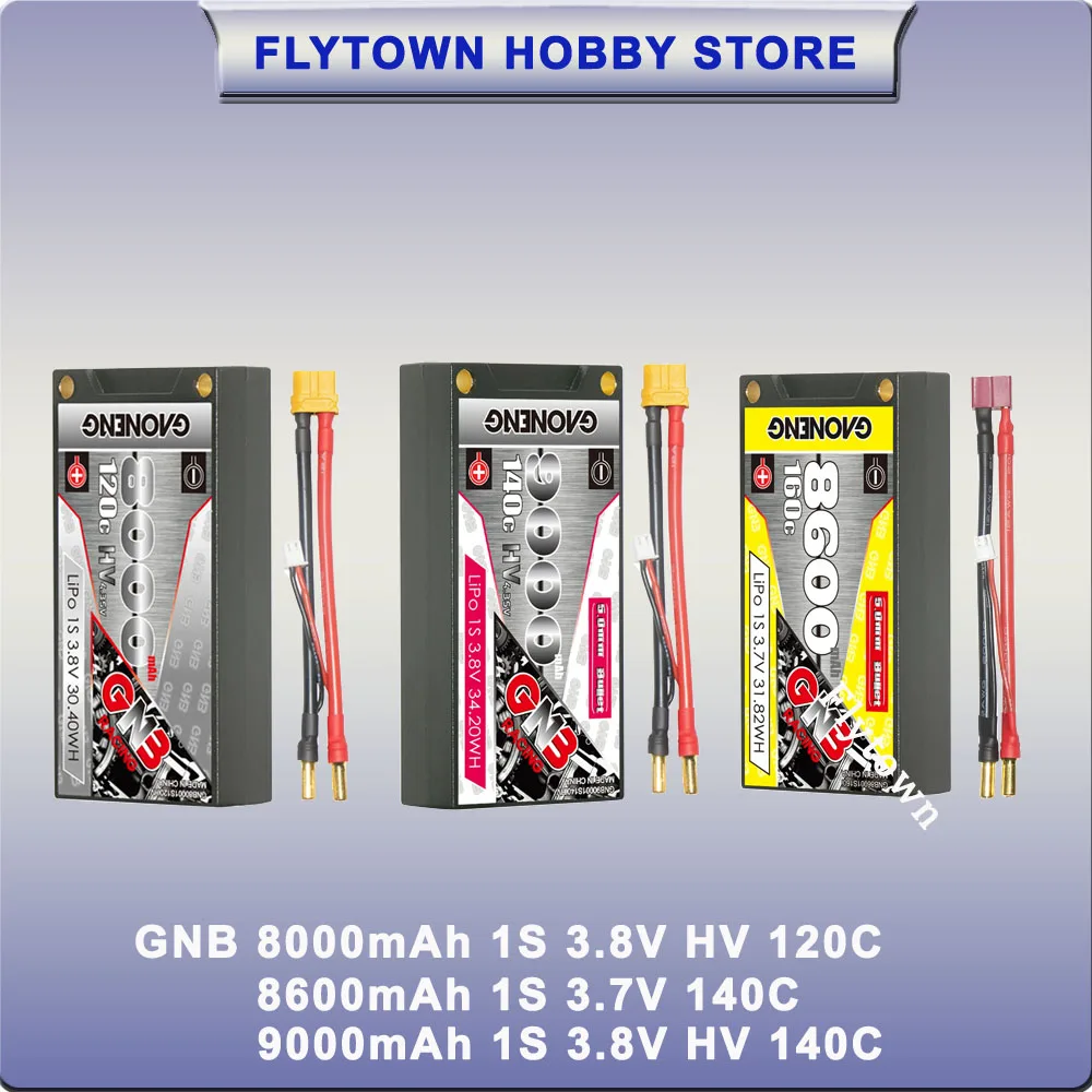 

GAONENG GNB 8000mAh/8600mAh/9000mAh 1S 3.7/3.8V 100C/140C/160C Shorty 5.0mm Bullet LiPo Battery With T/XT60 Plug For 1/12 RC Car
