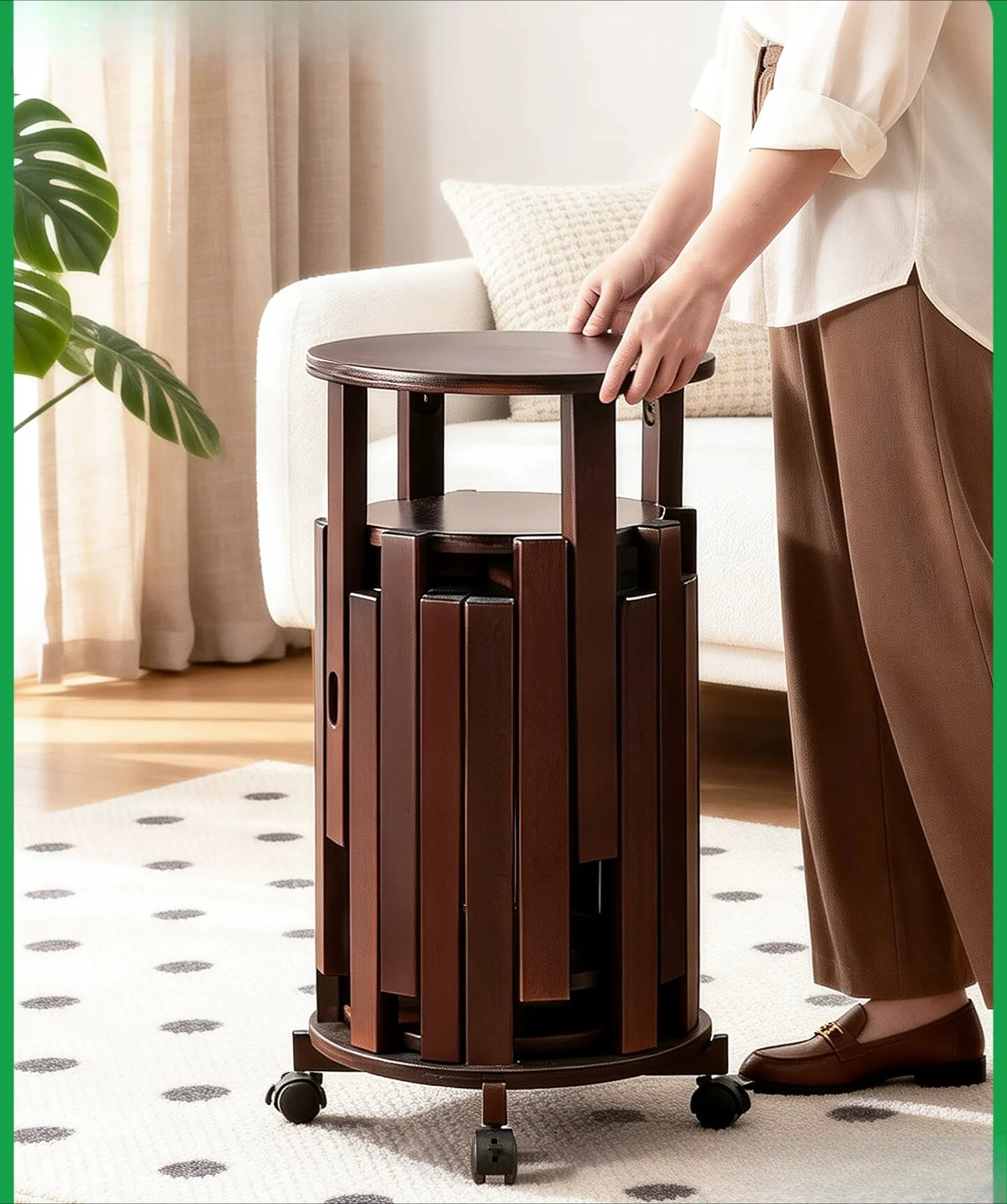 2026 New Stackable Round Stool with Wheels Heavy Duty Plastic Seat for Home Guest Storage