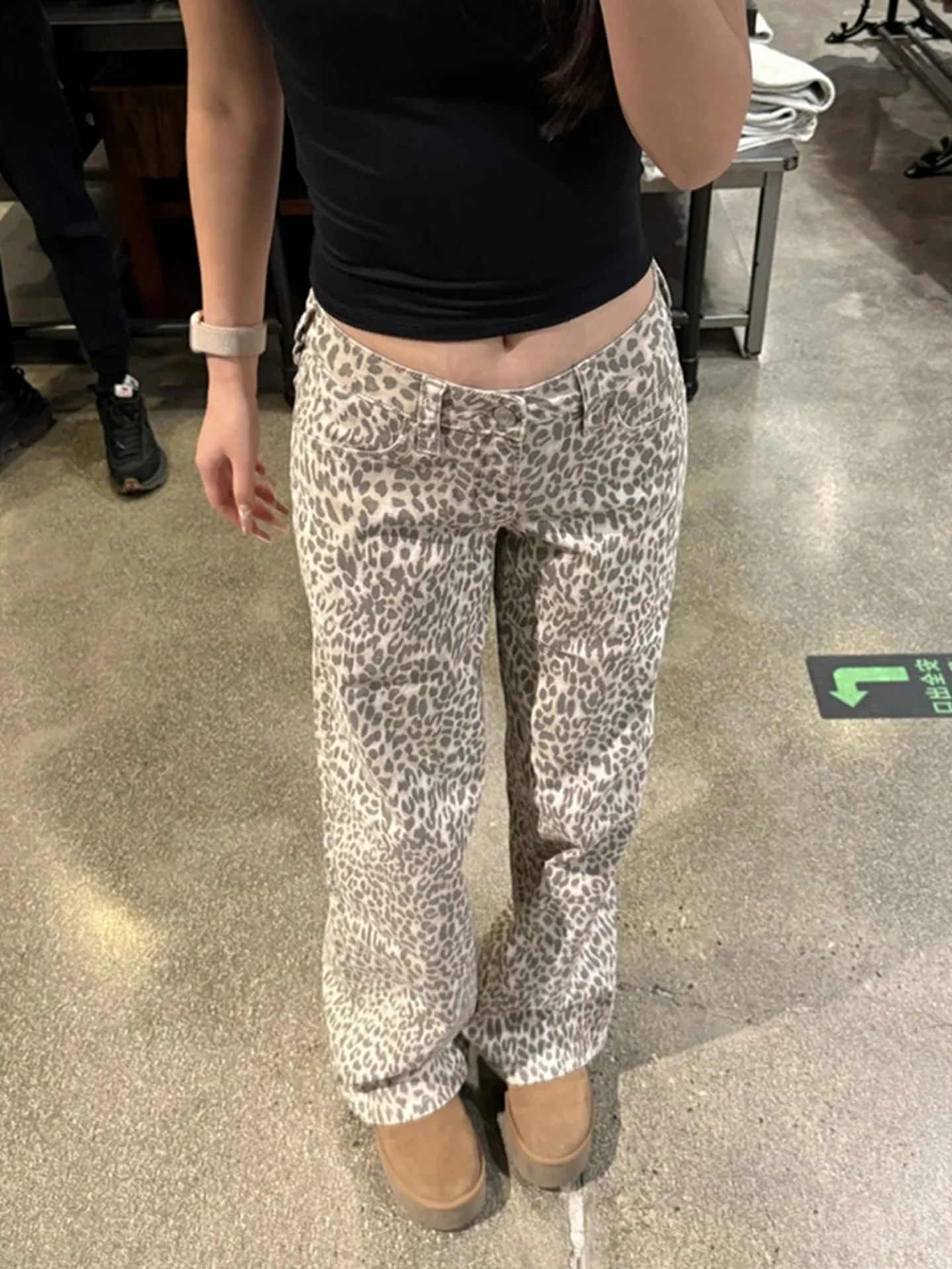

High Waist American Style Leopard Print Wide Leg Casual Design Jeans Women Summer New Small Size Slim Straight Leg Pants