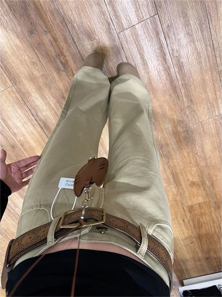 Botvotee خمر الكاكي Bootcut الجينز النساء - منخفضة الارتفاع متوهج الدينيم السراويل الأمريكية الرجعية فضفاضة تناسب واسعة الساق السراويل 90s Y2K