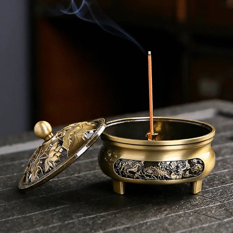 Classical Copper Antique Three-legged Aromatherapy Incense Burner  Household Indoor Decorative Sandalwood Carving Incense Burner