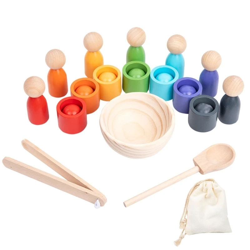 Wooden Figure Dolls and Cups Color Matching Boxes Montessori Early Learning Toy