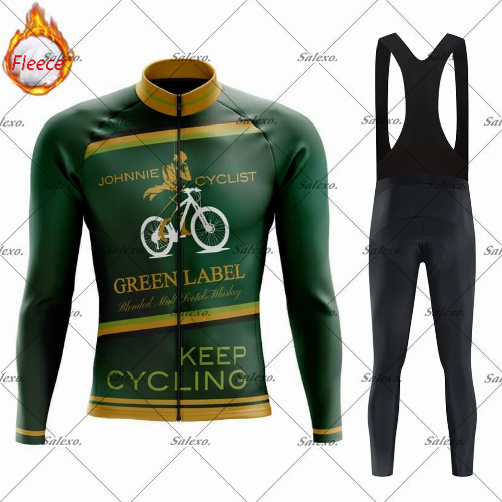 

Новинка 2026, мужской теплый зимний комплект из термофлиса, одежда для велоспорта, трикотажный костюм, спортивная одежда для езды на велосипеде, MTB, комплект нагрудников и штанов Ciclismo