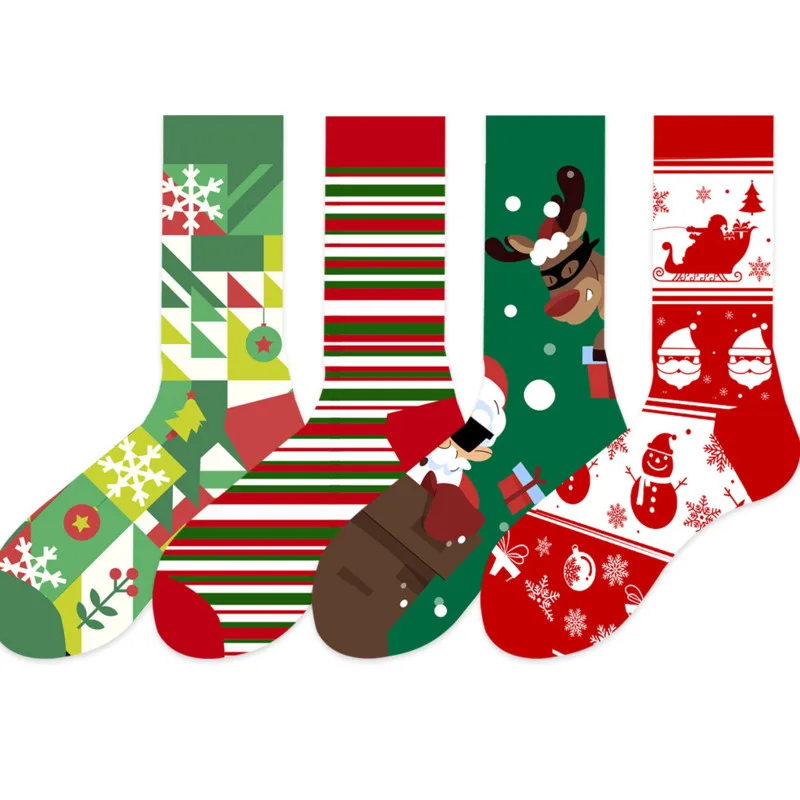 Chaussettes de noël amusantes, motif arbre, père noël, flocon de neige, rayures colorées, élan, neige, Tube en coton, cadeau Simple et joyeux, nouveauté 2022