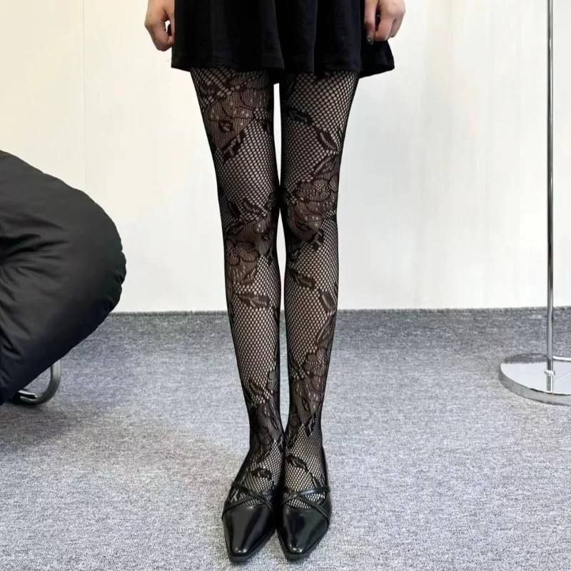 New Hot Angola Red Floral Fishnet Tights Women Costumes Sexy Lace Hollow Mesh Pantyhose Ladies Slimming Stockings Lolita Socks