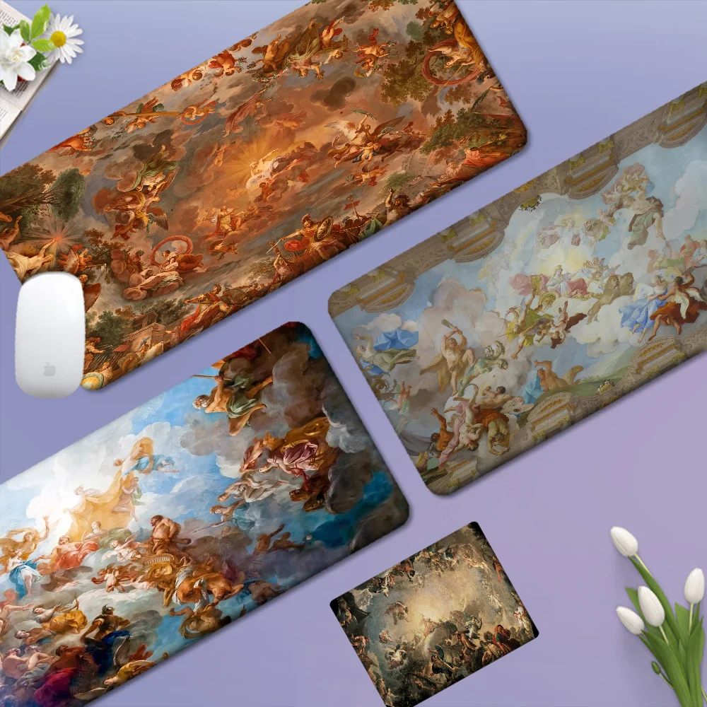 

Christian Church Mural Angel INS Tide Large Desktop Desk Mat Kawaii Gaming Accessories Students Writing Pad For PC Mouse Carpet