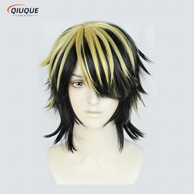 High Quality Hanemiya Kazutora Cosplay Wig Tokyo Manji Gang Captain Black Golden Hair + Earring + Tattoo Sticker + Wig Cap