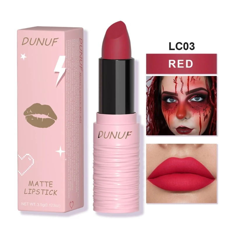 Matter Lippenstift, bunter Lipgloss, langanhaltend, für Schule, Karneval, Party, Cosplay, C1FF