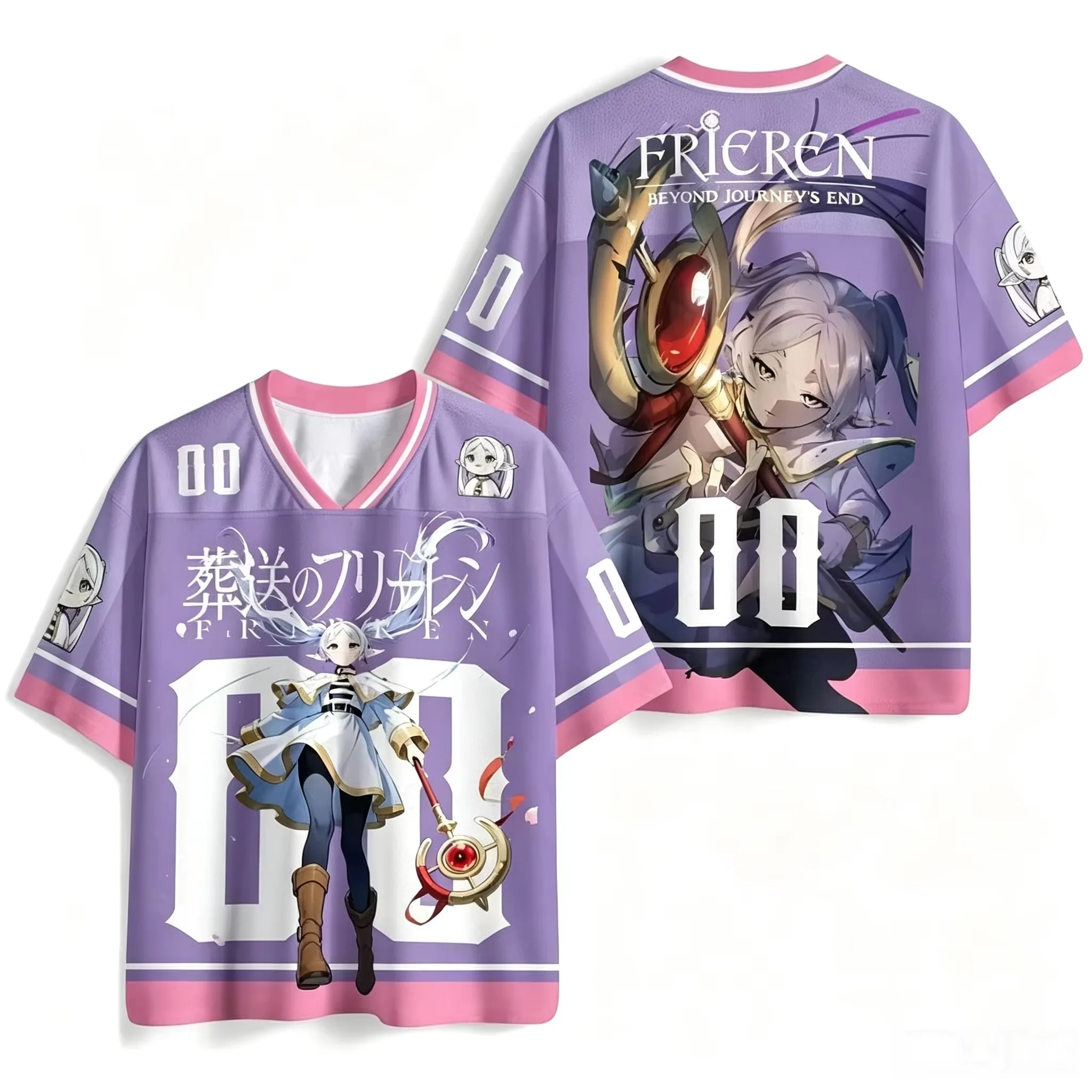 New V-neck Anime Character Street Fashion Quick Drying T-shirt, Unisex Oversized Loose Harajuku Style Printed Sports T-shirt