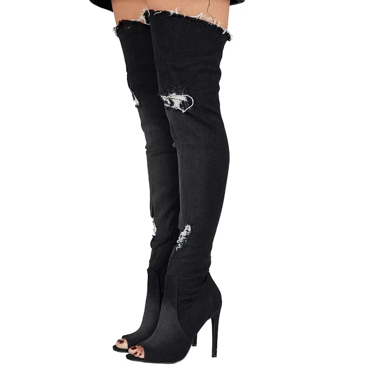 2026 New Boots Women Thigh High Boots Women Boots High Heels Shoes Tassel Jean Boot Ladies Shoes Peep Toe 44 view 4