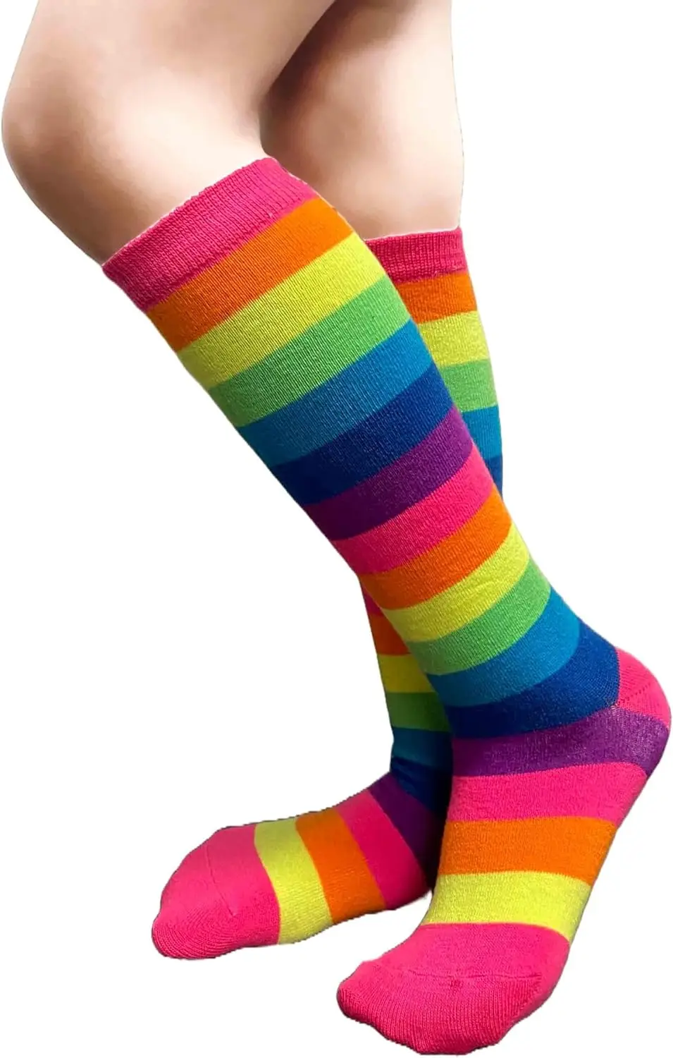 Girl Socks Rainbow Striped Youth Children Kids Fashion Colorful Knee High Socks