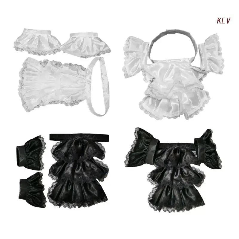 Adult Kid Detachable Ruffled Satin Jabot and Cuffs Set Vintage Victorian Faux Collar Steampunk Cosplay Costume Accessory