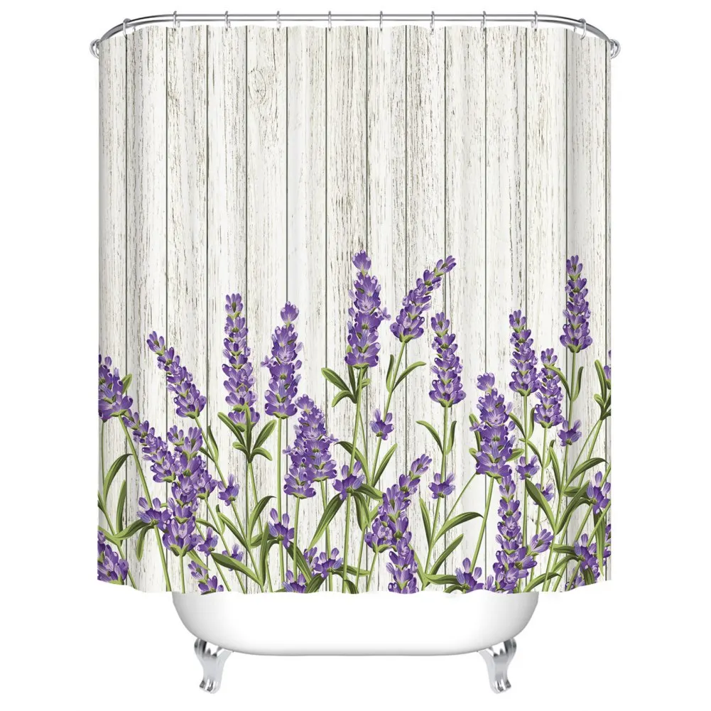 Cortina de ducha divisora de baño con estampado de lavanda, cortina de ducha decorativa impermeable, Panel de baño lavable de varios tamaños