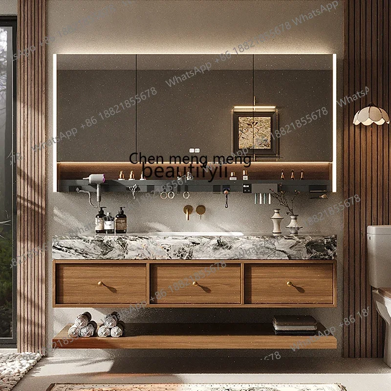 

X Q Medieval style bathroom cabinet combination luxury stone seamless ceramic basin washbasin cabinet