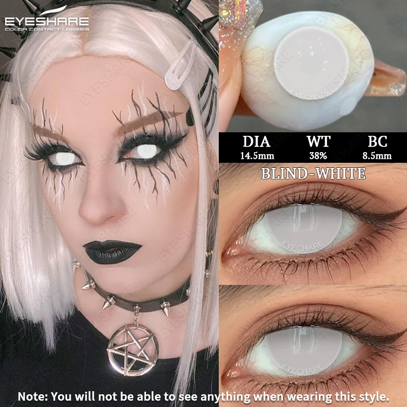 EYESHARE 2pcs Cosplay Contact Lenses Halloween Colored Lenses for Eyes Yearly Beautiful Pupil Black Lenses White Eye Contacts