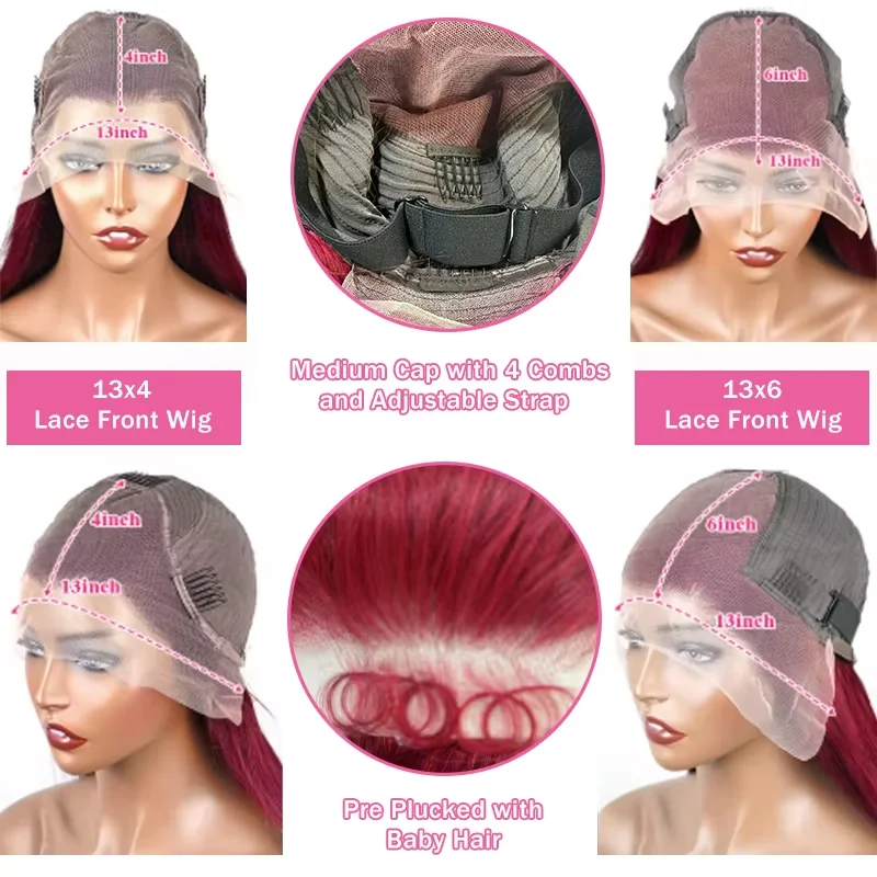 200 Density 99j Burgundy Deep Wave Wig 30 Inch 13x4 Hd Lace Frontal Wig 100% Curly Human Hair Red Colored Deep Wave Frontal Wig