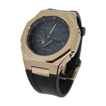 Hontao Casioak 5 세대 로즈 골드 스테인레스 스틸 시계 케이스, 불소 고무 스트랩, Casio G Shock GA-2100/B2100/2110 