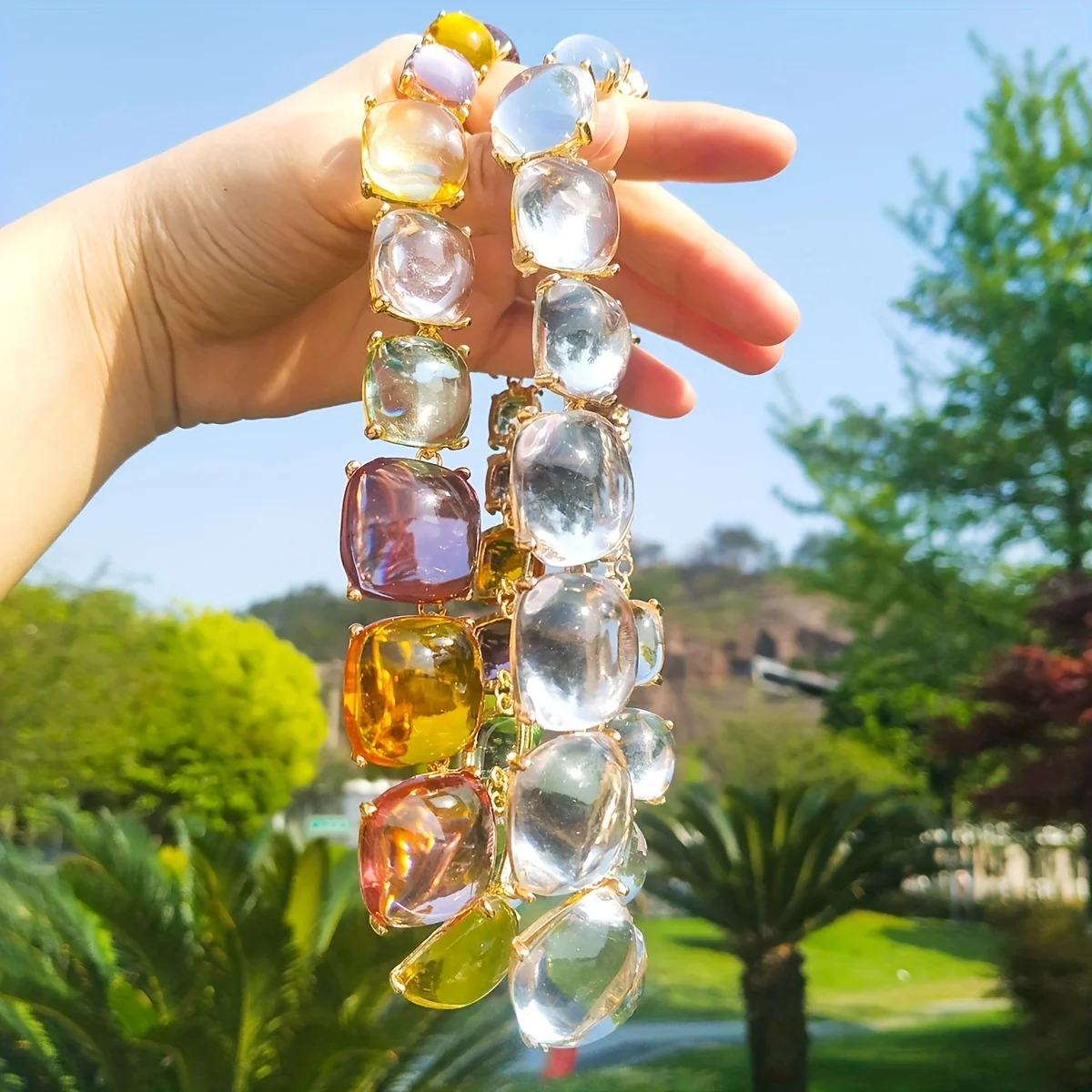 Bohemian Ethnic Style Resin Square Shape Colorful Earrings & Necklace Jewelry Set Personality Party Favors For Women