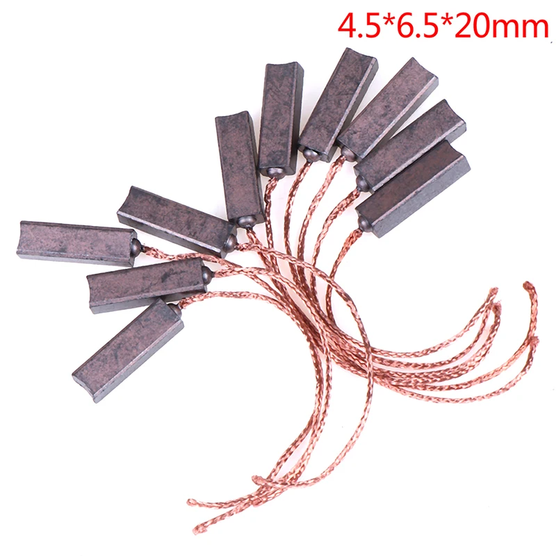 10Pcs New Carbon Brushes Wire Leads Generator Generic Electric Motor Brush Replacement 4.5 x 6.5 x 20mm/0.18*0.25*0.08in