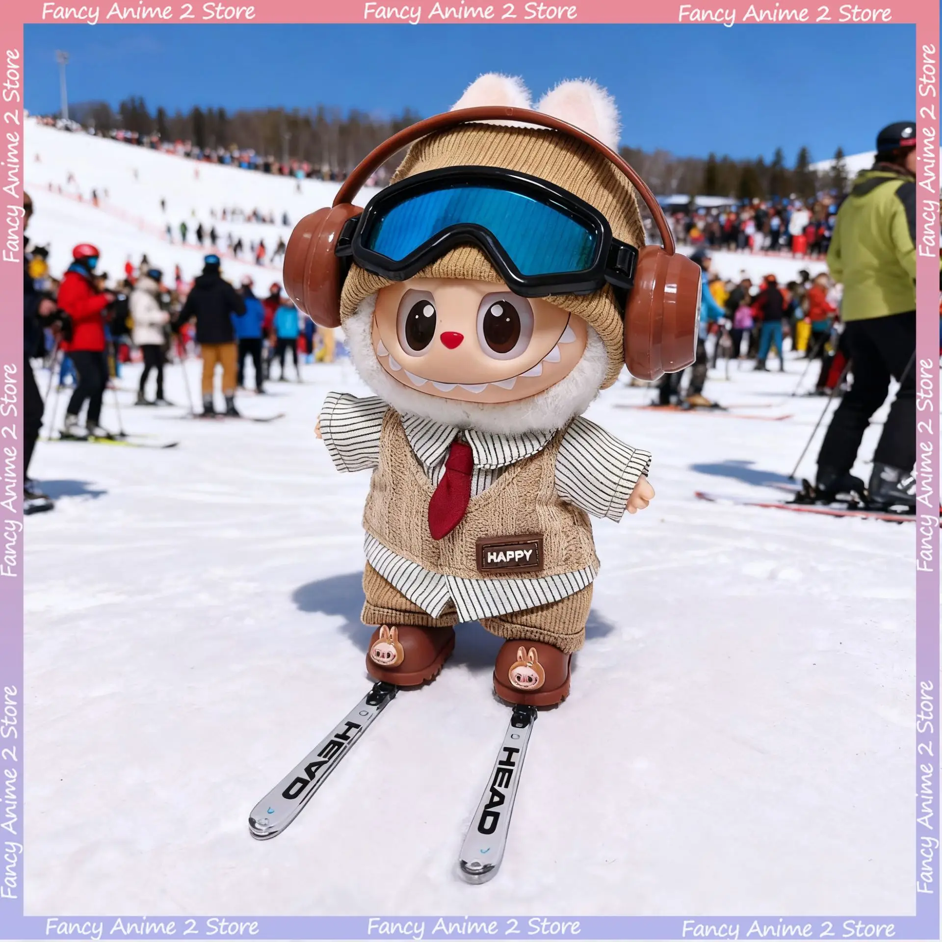 

For 15-17cm Labubu Skiing Sweater Clothes Set with Skis Goggles Ski Headphones Outfit for Mini Plush Doll Clothing Accessories