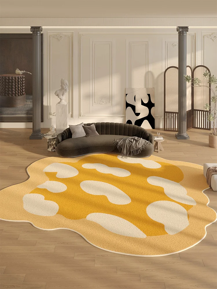 Irregular Creative Carpet Art Yellow Spot Rugs Comfortable Soft Play Living Room Carpets Machine Washable Easy Care Bedroom Rug