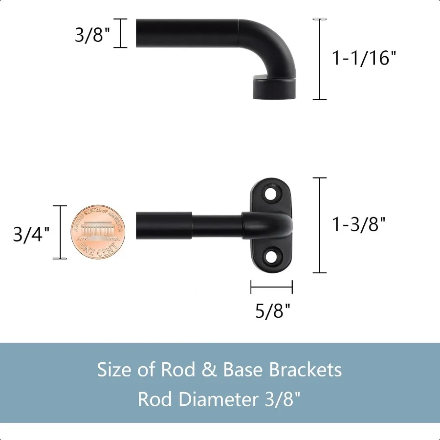 TYRON 2 عبوة من قضيب ستارة وشاح لولبي قابل للتعديل 1830 بوصة 3 8 بوصة. قضبان ستارة باب فرنسية بقطر أسود