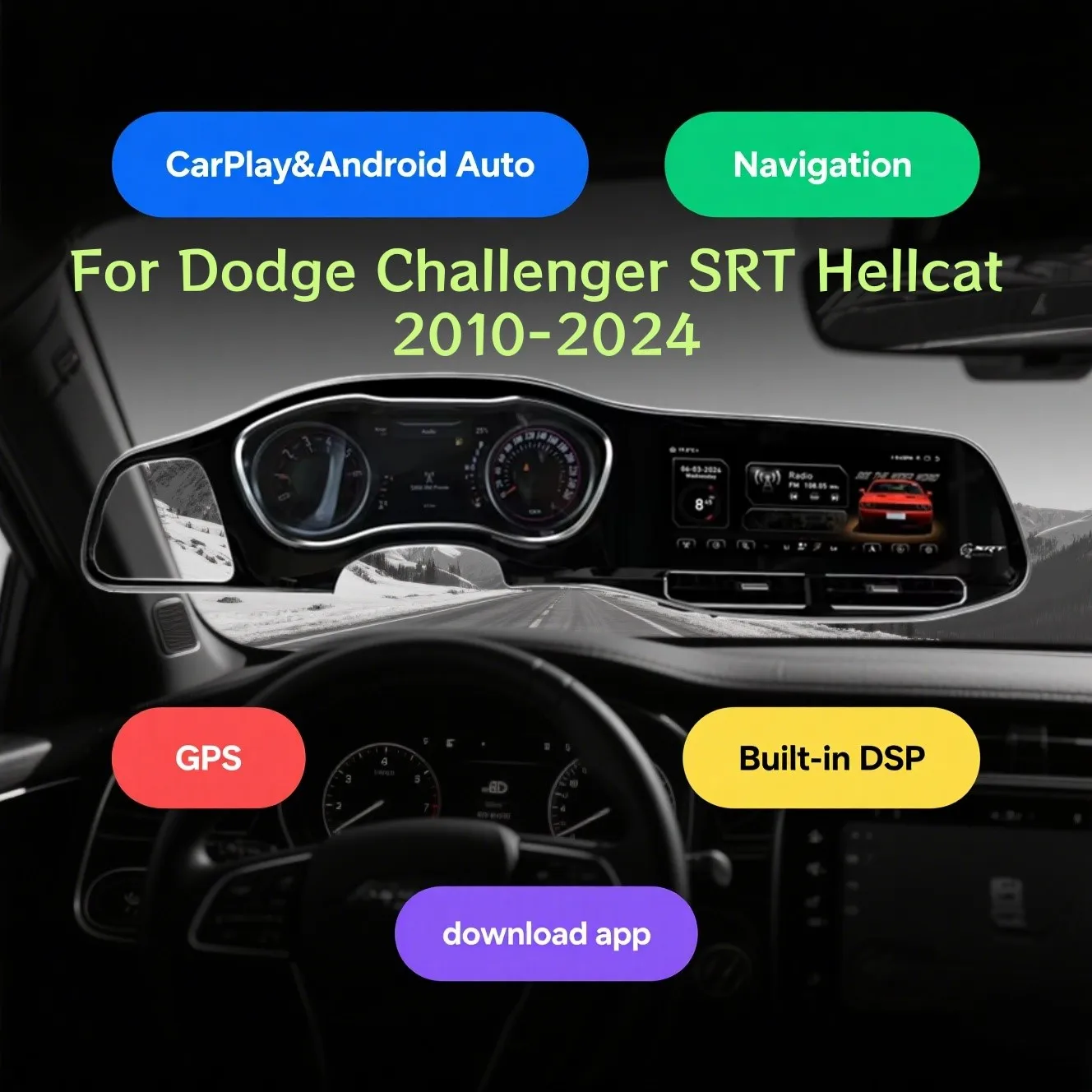 12.3inch  HD Screen Car Stereo For Dodge Challenger SRT Hellcat 2010-2024 Car Radio GPS Navigation CarPlay Head Unit Android13
