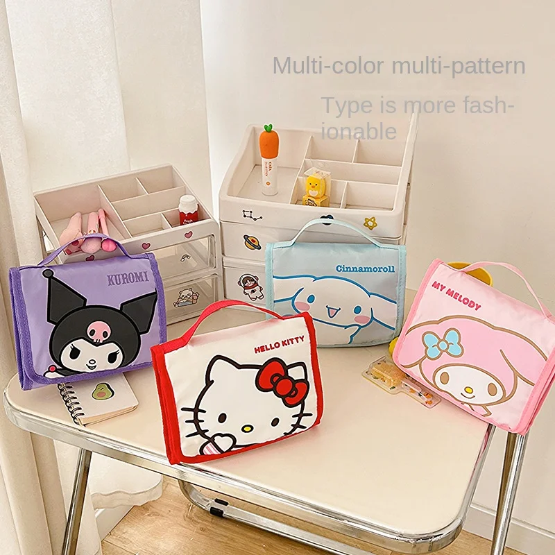 

Sanrio Cosmetic Bags Hellokitty Foldable Storage Bags Portable Makeup Case for Traveling Cinnamorol Large-Capacity Tote Handbags