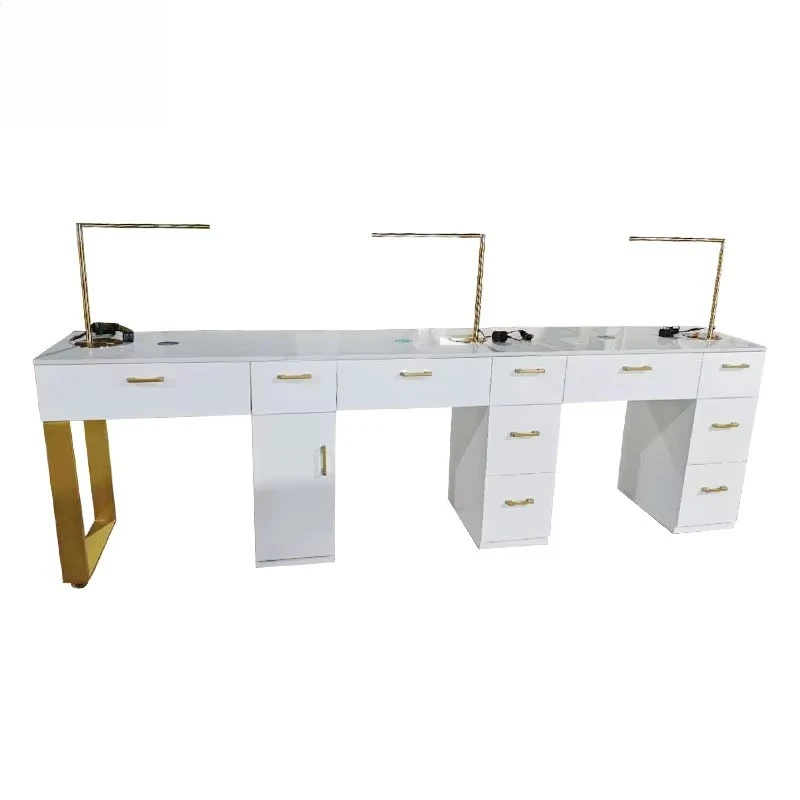 Trending Cream Style Nails Table Salon Manicure Furniture No Dust Leakage Built-in High Power Hoover Nail Art Table Wood