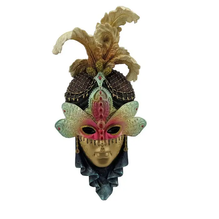 Colorful Dragonfly Feather Venetian Carnival Mask Wall Sculpture Vintage Masquerade Face Hanging Ornament Baroque Home Art Decor