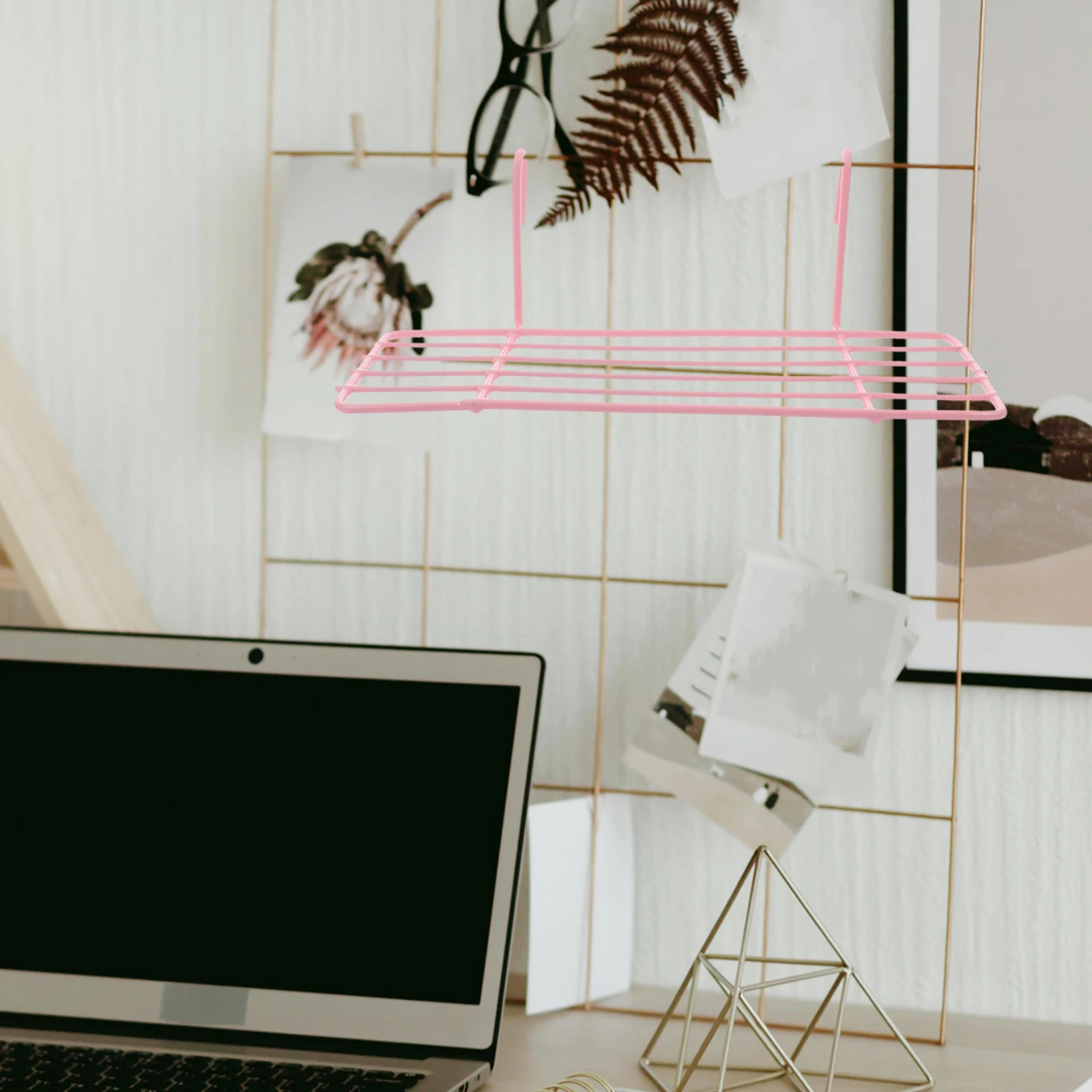 

Hanging Wire Storage Basket Rack Straight Shelf for Grid Panel Wall Organizer Pink Multi-Use Stackable Storage Solution