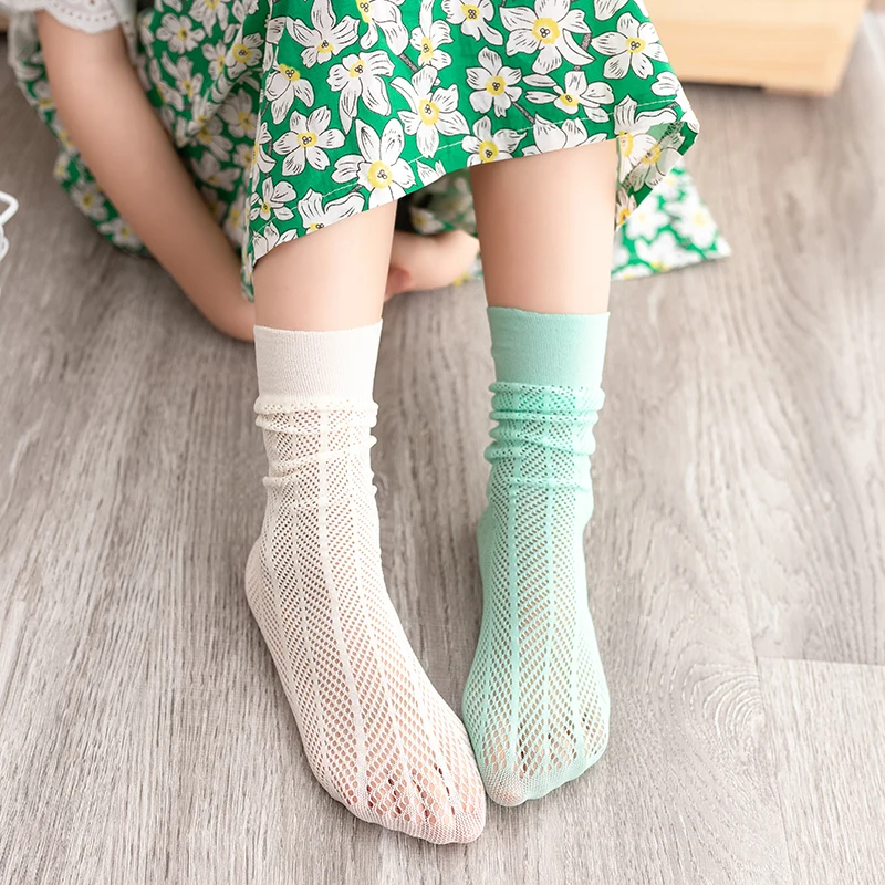 3-12Y summer baby girls mesh Hollow-out long socks Polychromatic kids child over the knee high socks geometric spring stockings