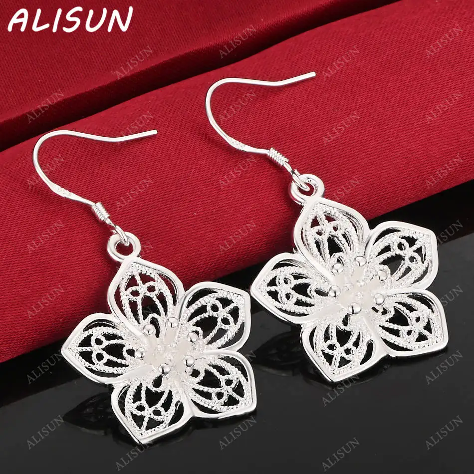 

ALISUN 925 Sterling Silver Flower Earrings Drop Earrings Fashion Jewelry Charm Grace Noble Wedding Accessories