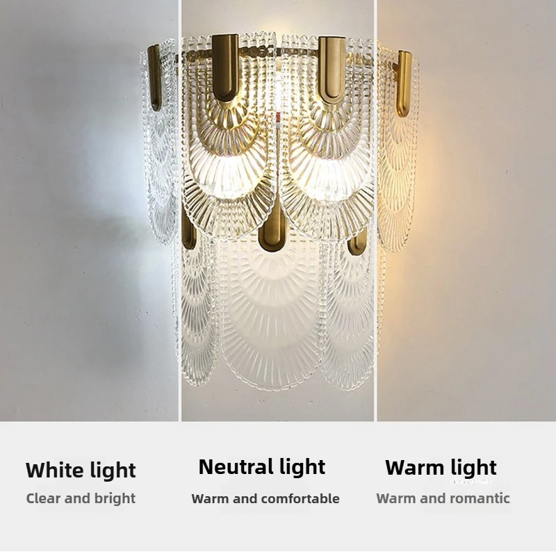 French Luxury Wall Lamp Crystal Glass Bedroom Decor Light Simple Elegant