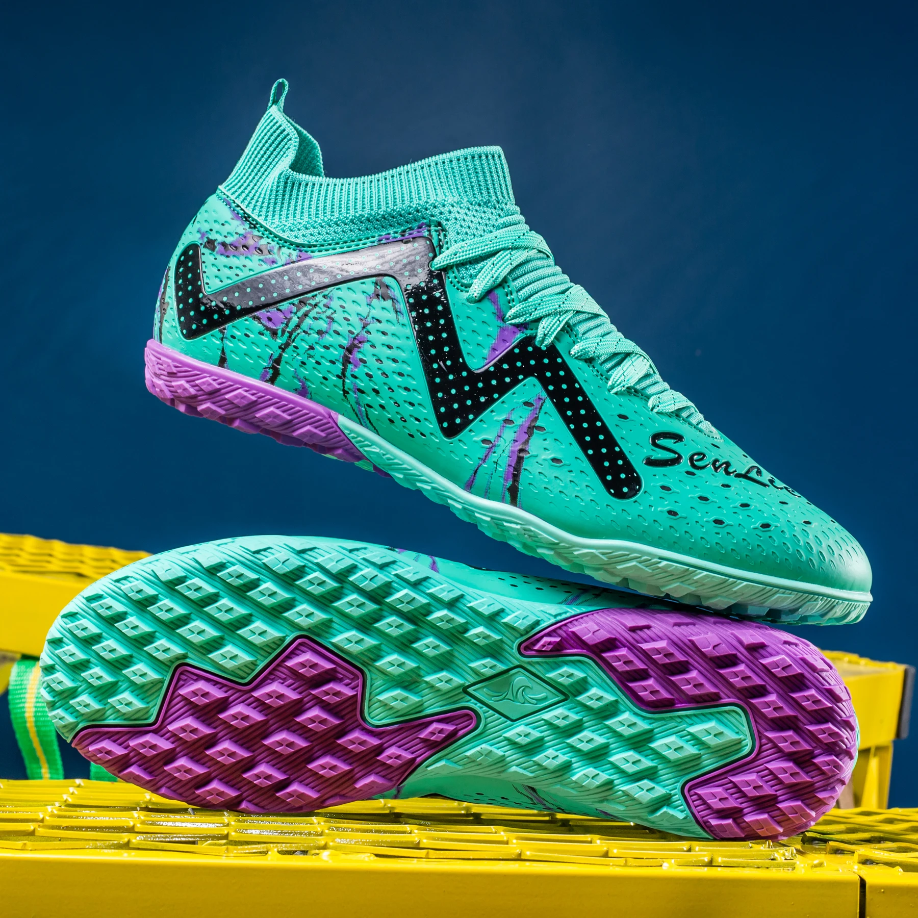 남성용 축구 클리트 남성용 축구 클리트 빅 보이즈 미드탑 스파이크/청소년용 TF 신발 전문 훈련 잔디 운동화