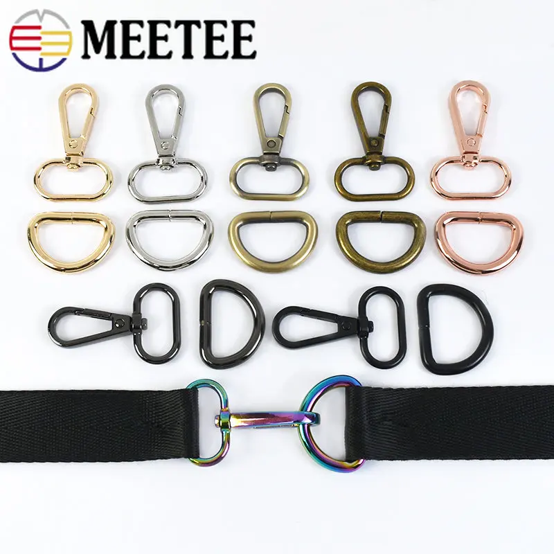 3Sets Metal Buckle+D Ring Clasps Bag Strap Pet Collar Buckle Webbing Belt Keychain Clip Hook Lobster Swivel Clasp DIY Accessorie