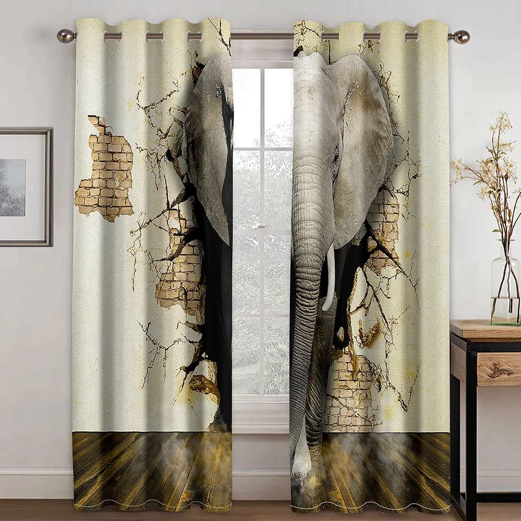 High quality custom fabric Brick Hole Elephant Photo Printing Blackout 3D Curtains for Living Room Bedding Room Hotel