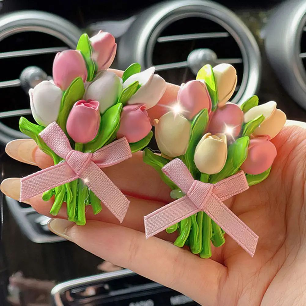 Creative Tulip Bouquet  Air Outlet Aromatherapy Mini Perfume Diffuser Air Vent Clip Lasting Fresh Car Interior Accessory