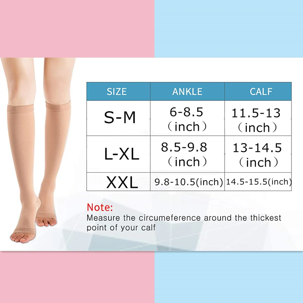 Meias de compressão médica S-XXL para prevenir varizes, mangueira de suporte sem dedos para mulheres e homens, 1 par