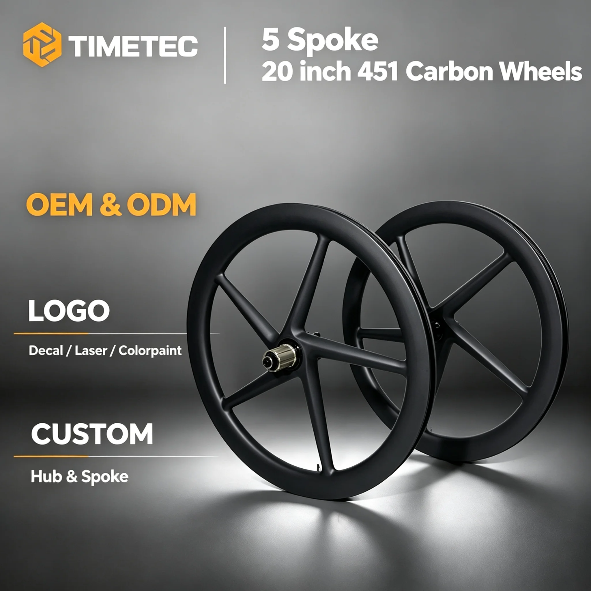 20 Inch 451 5 Spoke Carbon Wheelset 38mm Depth Tubeless Clincher Novatec Hub Disc Brake Bicycle Wheel for Folding Bike