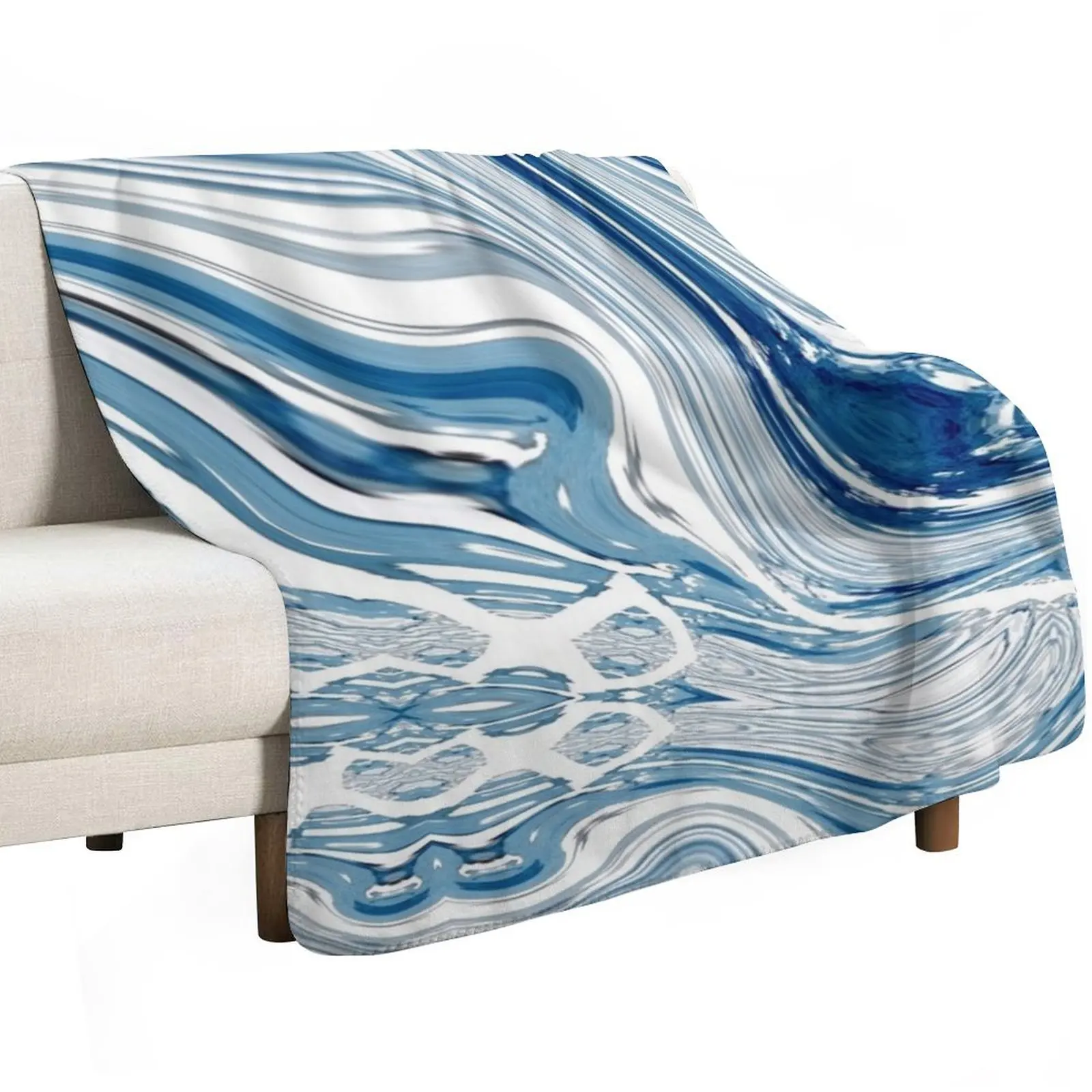 preppy chic nautical beach blue marble swirls Throw Blanket Stylish Decor Blanket Gift for Friends Roommate