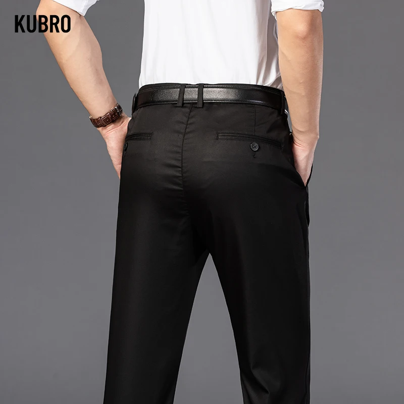 KUBRO Men\'s Summer Thin Fashion Business Casual Suit Pants Long Pants Men\'s Elastic Straight Sleeve Formal Pants Plus Size 28-40