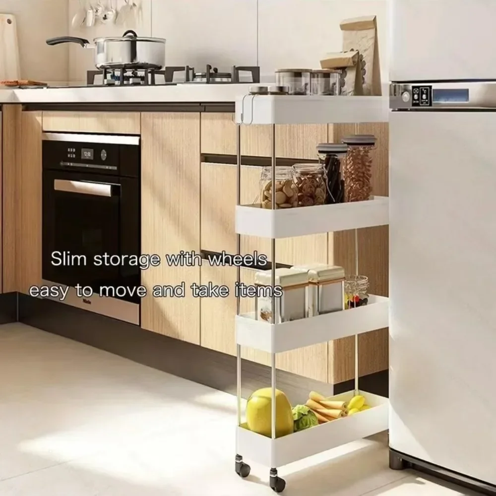 Metal Multi-level Storage Rack Narrow Space Floor Push Cart Kitchen Living Room Bathroom Organizer Set