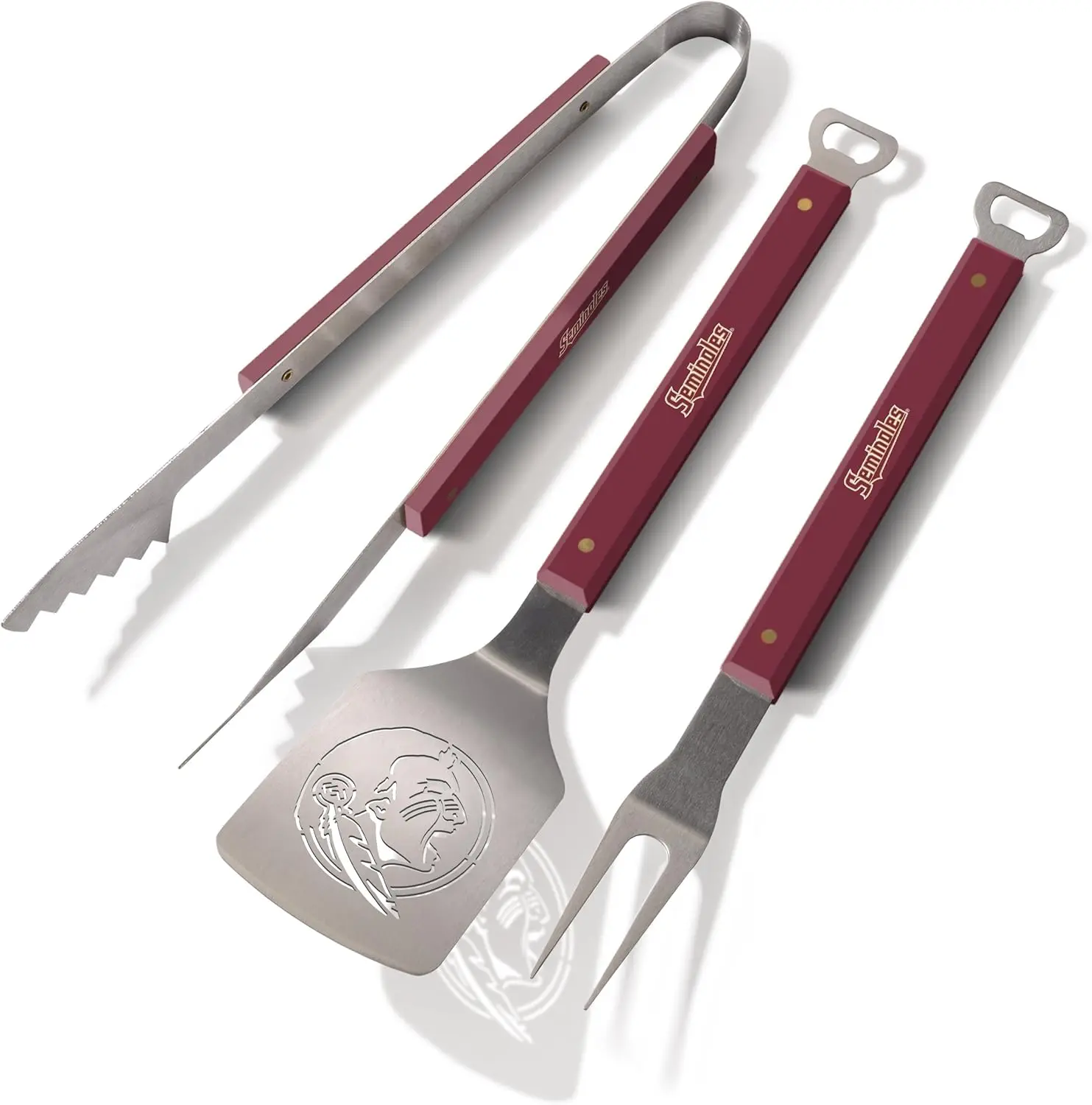 

3-Piece Stainless Steel BBQ Set with Team Colors, Bottle Opener & Laser-Cut Design for Sports Fans