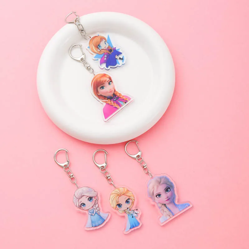 Frozen Anime The Snow Queen Acrylic keychain accessaries Cartoon Ledeno kraljestvo Bag Pendant cute charm Keyring Friends Gifts