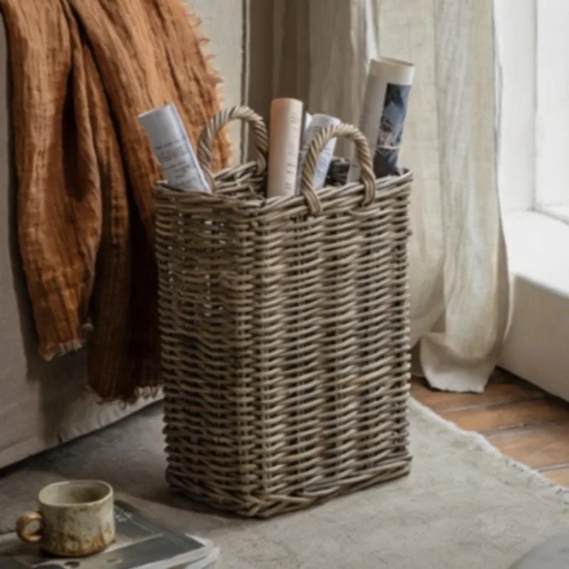 Square Rattan Storage Basket Multifunction Hand Knitting Baskets Room Sturdy Movable Storages Basket Multi Use Organizer Box
